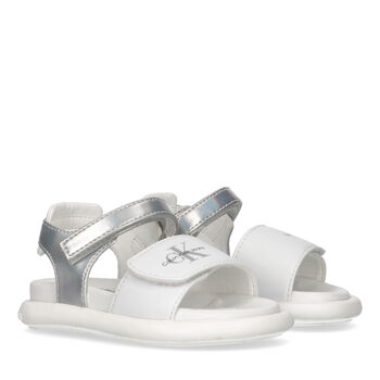 Girls White & Silver Logo Sandals