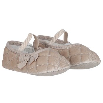 Baby Girls Beige Velvet Pre Walker Shoes