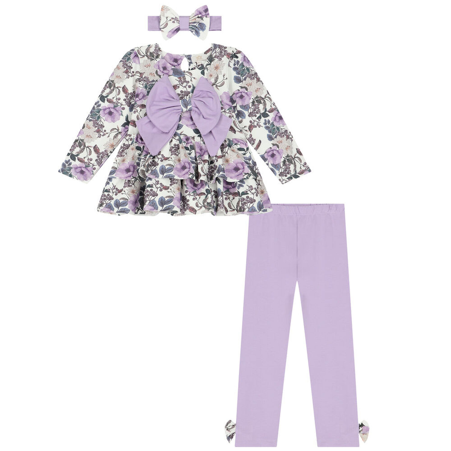 Girls Ivory & Purple Floral Leggings Set, 1, hi-res