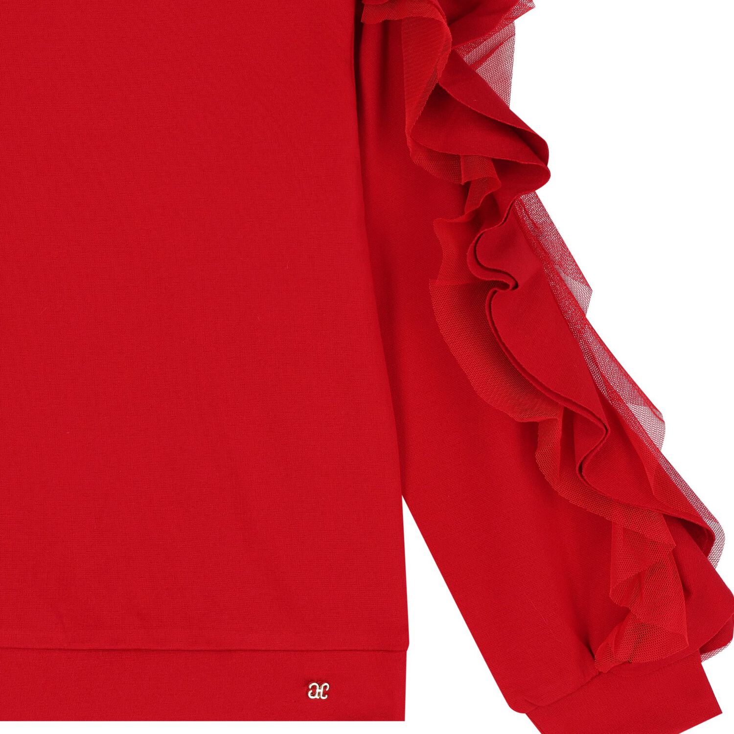 Girls Red Ruffled Sweatshirt, 1, hi-res