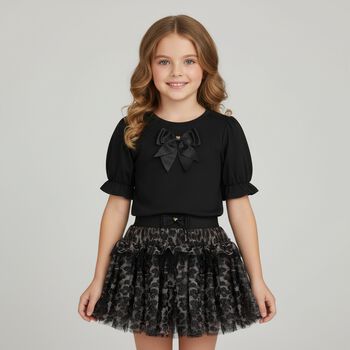 Girls Black Bow T-Shirt