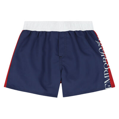 Younger Boys Navy & Red Logo Swim Shorts