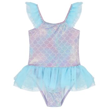 Girls Purple & Blue Metallic Mermaid Swimsuits