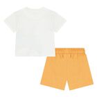 Younger Boys White & Orange Shorts Set, 1, hi-res