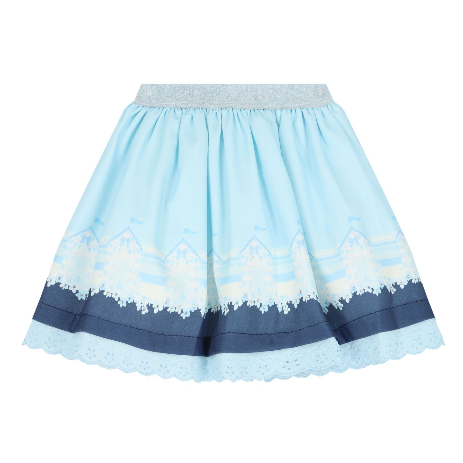 Girls Blue & White Broderie Anglaise Skirt Set, 2, hi-res