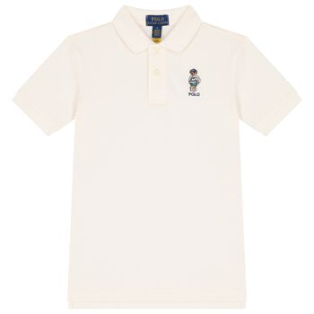 Boys Ivory Piqué Bear Polo Shirt