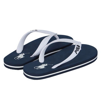 Boys Navy Logo Flip Flops