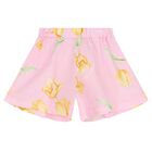 Girls Pink Ruffled Floral Short Set, 1, hi-res