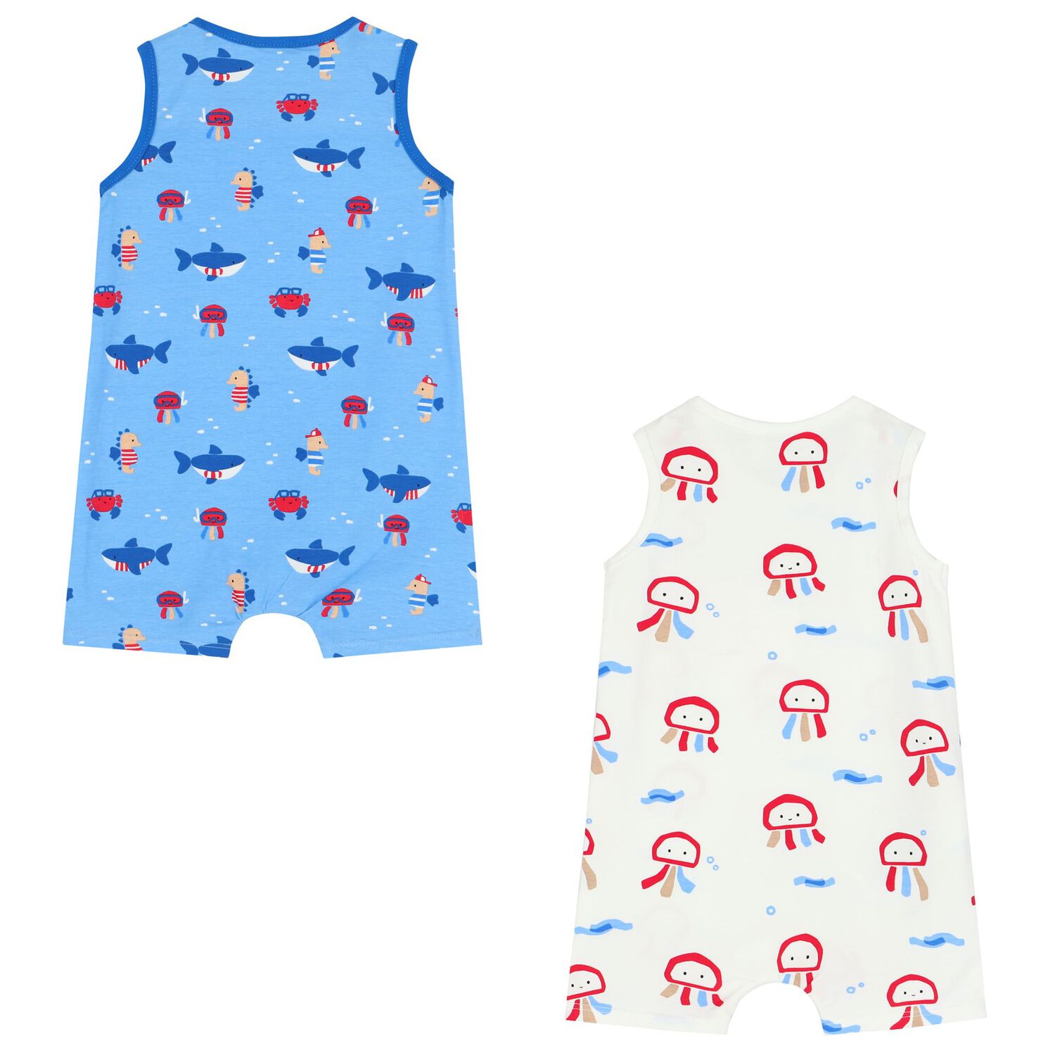 Baby Boys Blue & White Rompers ( 2-Pack ), 1, hi-res