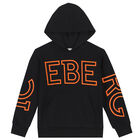 Boys Black Logo Hooded Top, 1, hi-res