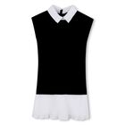 Girls Black & White Pleated Crepe Dress, 1, hi-res