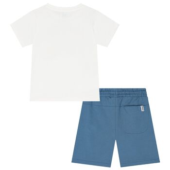 Boys White & Blue Surfing Board Shorts Set