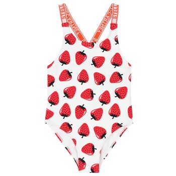 Girls White Strawberry Swimsuit