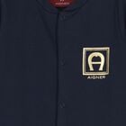 Baby Boys Navy Blue & Gold Logo Babygrow, 2, hi-res
