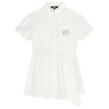 Girls White Diamante Logo Shirt Dress 
