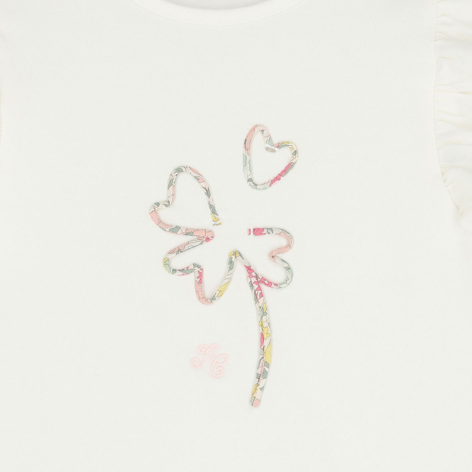 Girls Ivory Ruffled Flower Blouse, 1, hi-res