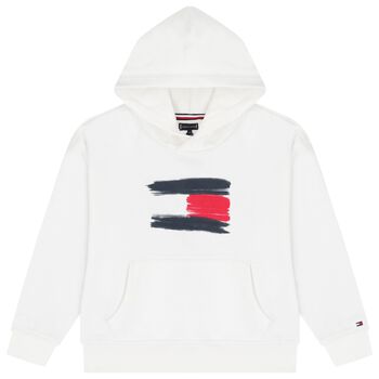 Boys White Logo Hooded Top