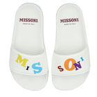 Girls White Logo Sliders, 1, hi-res