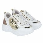Girls White & Gold Logo Trainers, 1, hi-res