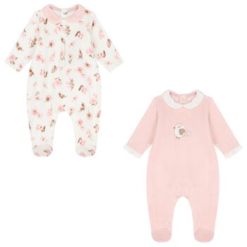 Baby Girls Ivory & Pink Babygrows ( 2-Pack )