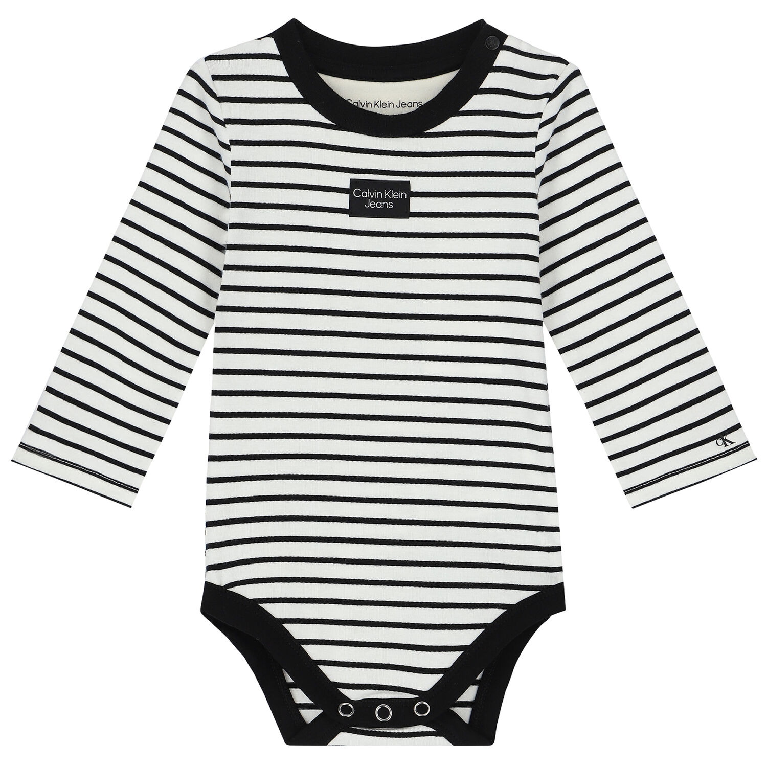 Baby Boys White & Navy Striped Bodysuit, 1, hi-res