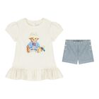 Baby Girls Ivory & Blue Teddy Bear Shorts Set, 1, hi-res