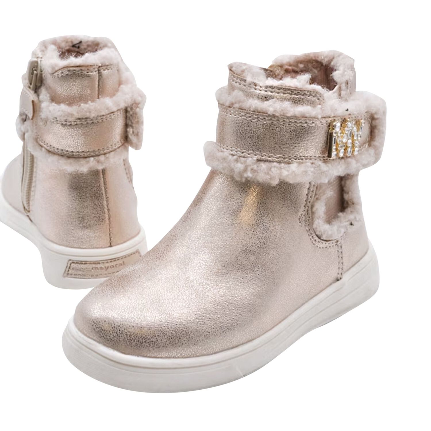 Girls Gold Faux Fur Boots , 1, hi-res