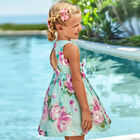 Girls Aqua Floral Dress, 1, hi-res