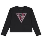 Girls Black Embellished Logo Long Sleeve Top, 2, hi-res
