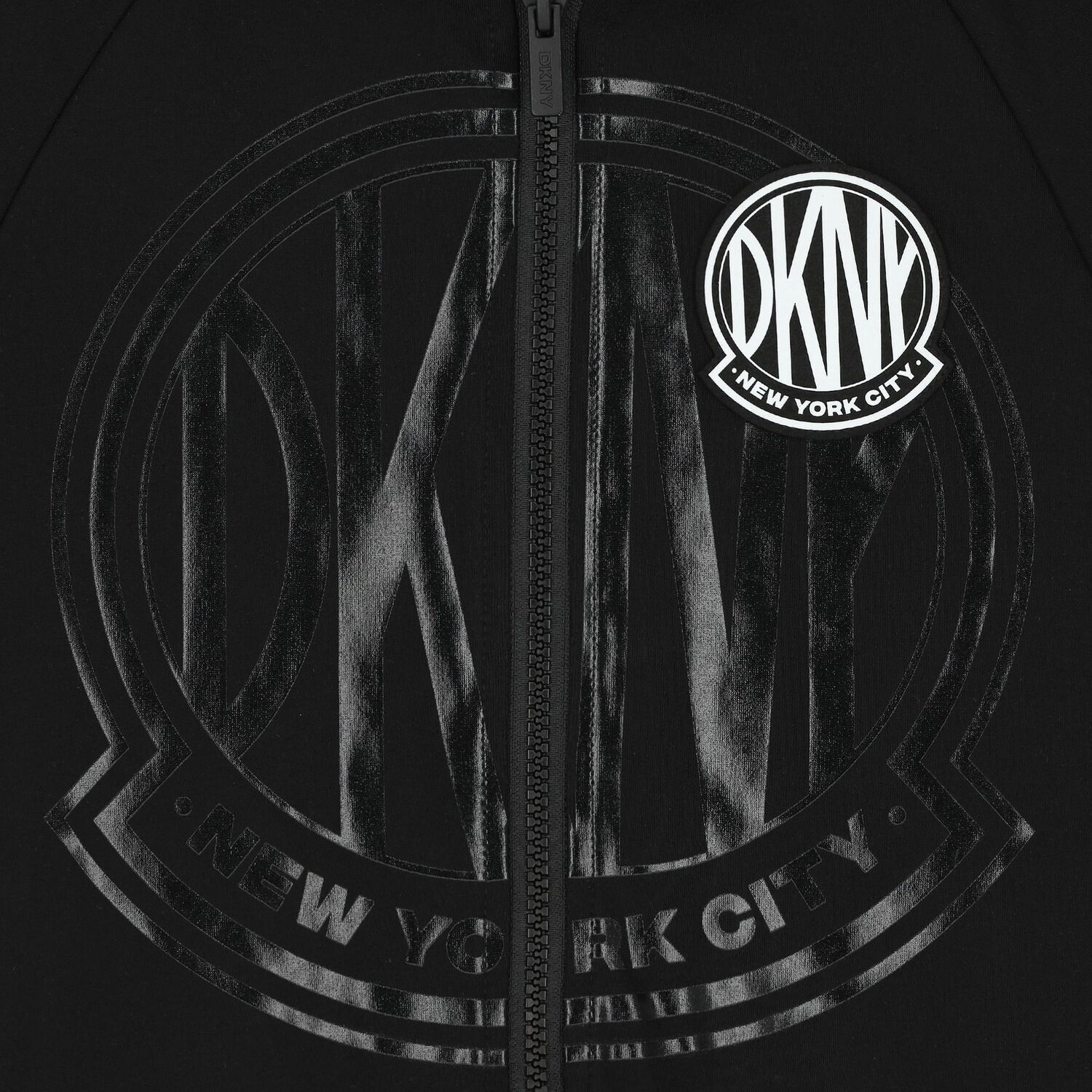 Black Logo Hooded Zip Up Top, 1, hi-res