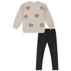 Girls Beige & Black Leggings Set, 1, hi-res