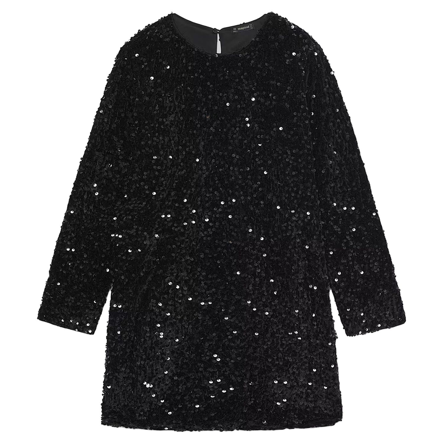 Girls Black Embellished Sequin Dress, 2, hi-res