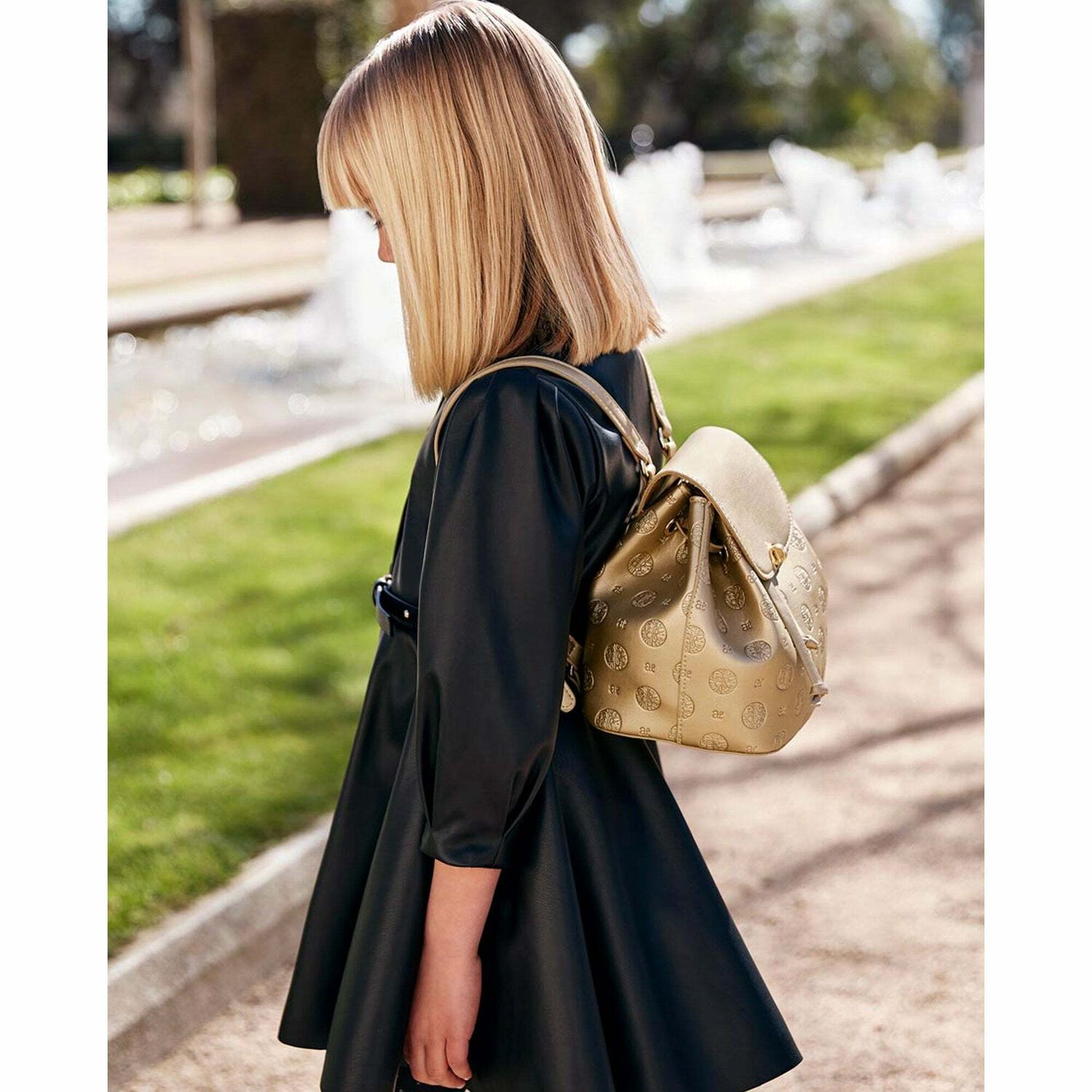 Girls Gold Logo Backpack, 1, hi-res