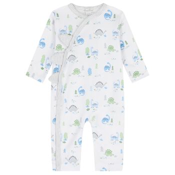 Baby Boys White & Blue Dinosaur Era Romper