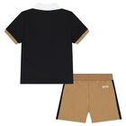 Baby Boys Black & Beige Polo & Shorts Set, 1, hi-res
