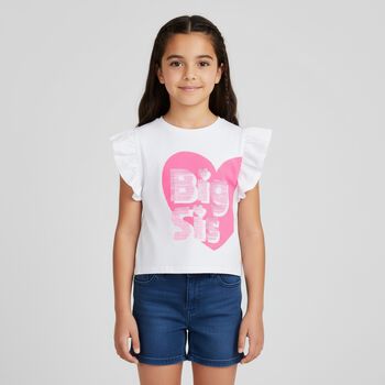 Girls White Heart T-Shirt