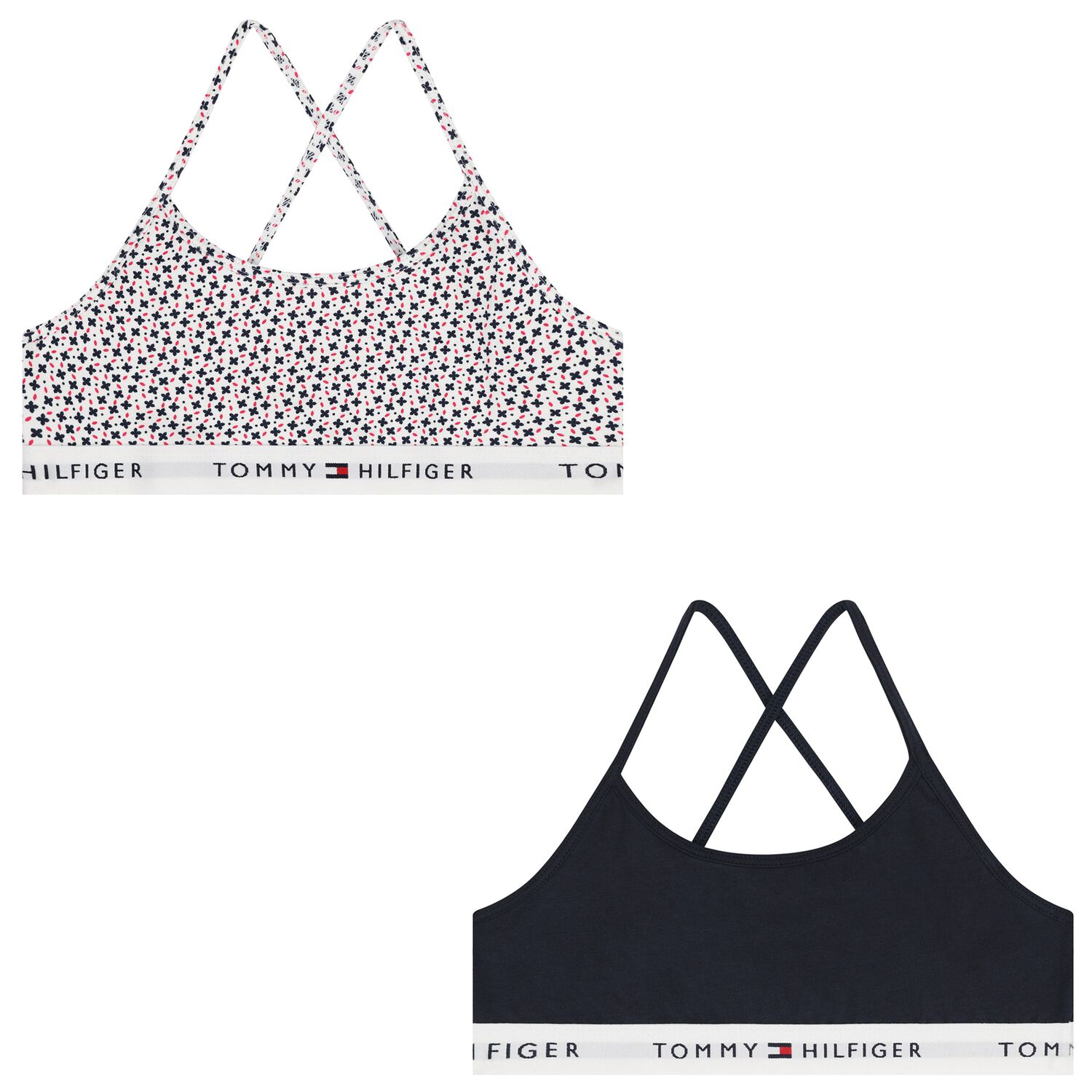 Girls Navy & White Logo Bra Tops (2-Pack) , 1, hi-res