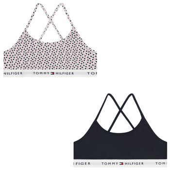 Girls Navy & White Logo Bra Tops (2-Pack) 