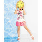 Girls Neon Pink & White Logo Playsuit, 1, hi-res