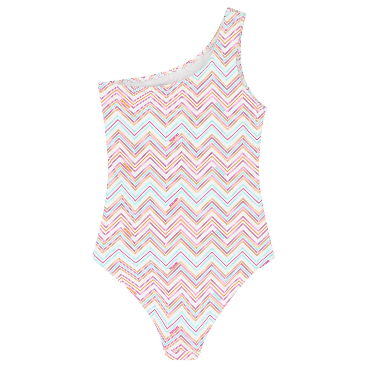 Girls White Zig Zag Swimsuit, 1, hi-res
