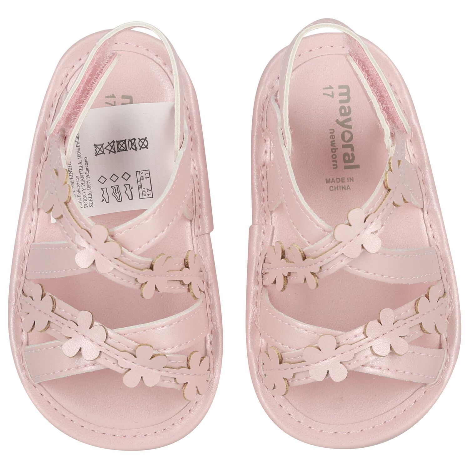 Baby Girls Pink Flower Sandals , 1, hi-res