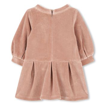 Younger Girls Pink Logo Velour Dress