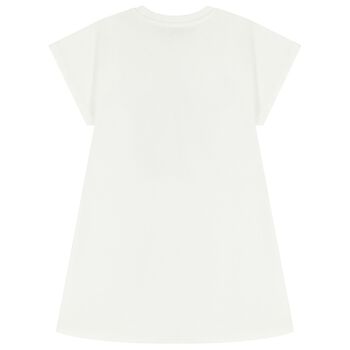 Girls White Boke Flower Logo Dress