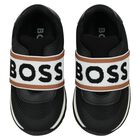 Boys Black Logo Trainers, 1, hi-res