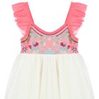 Girls White & Neon Pink Tulle Sequin Dress, 1, hi-res