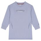 Girls Blue Floral Logo Sweatshirt Dress, 2, hi-res