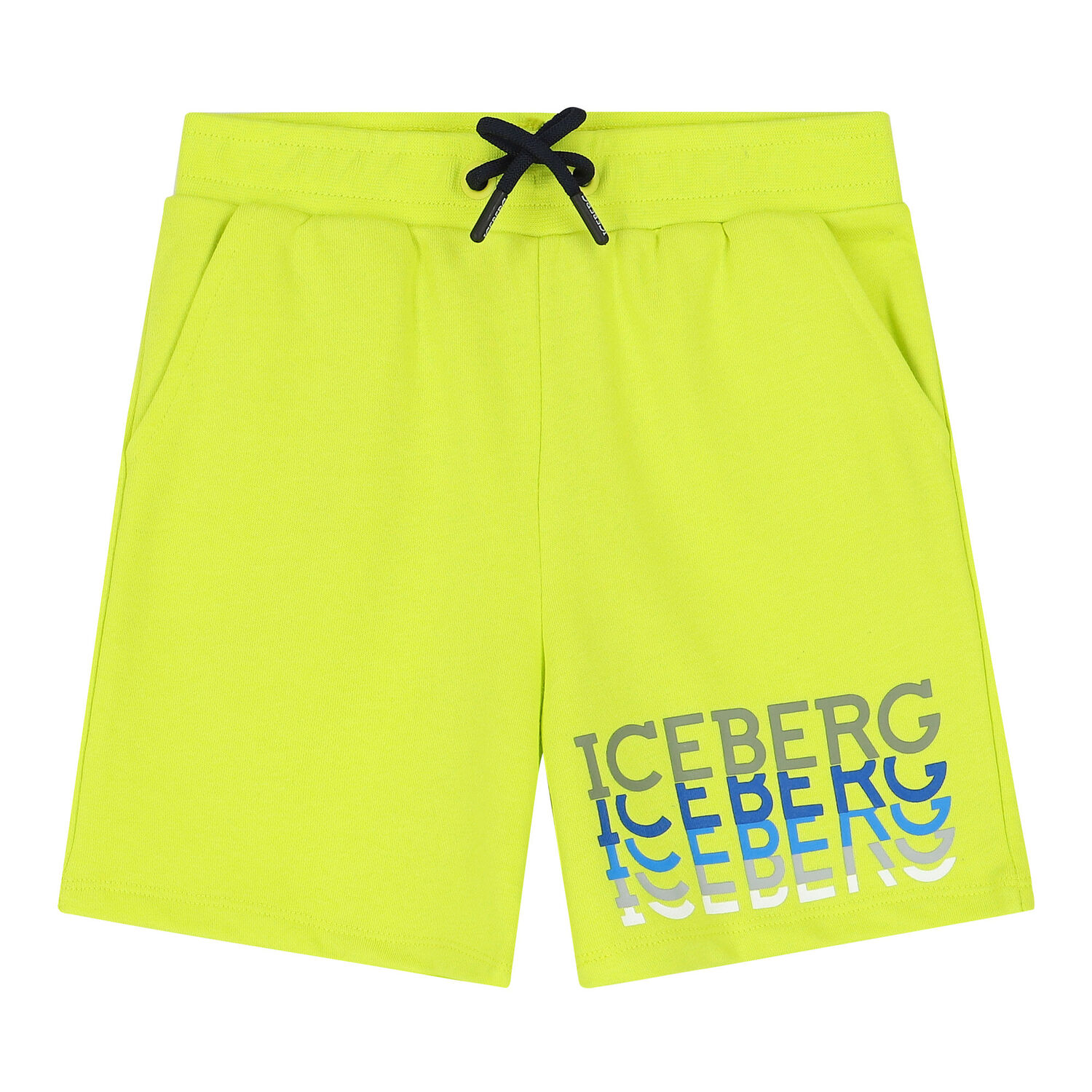 Younger Boys Neon Green Logo Shorts, 1, hi-res