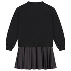 Girls Black Sweatshirt Dress, 1, hi-res