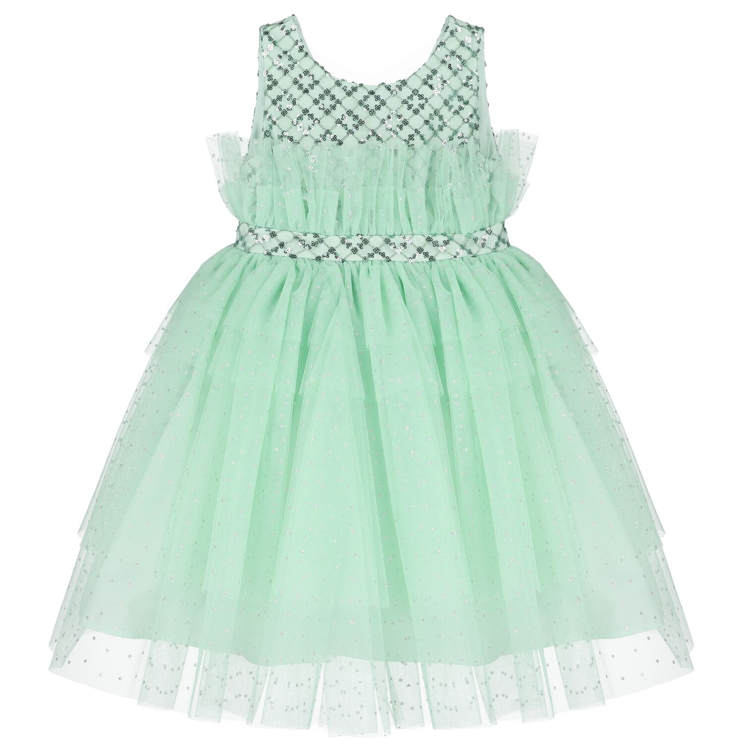 Girls Green Embellished Haute Couture Dress, 1, hi-res