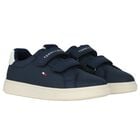 Boys Navy Blue & White Logo Trainers , 1, hi-res